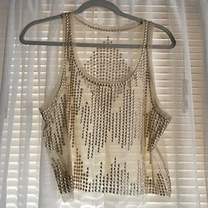 FAQUETTE gold, sheer, sequined tank